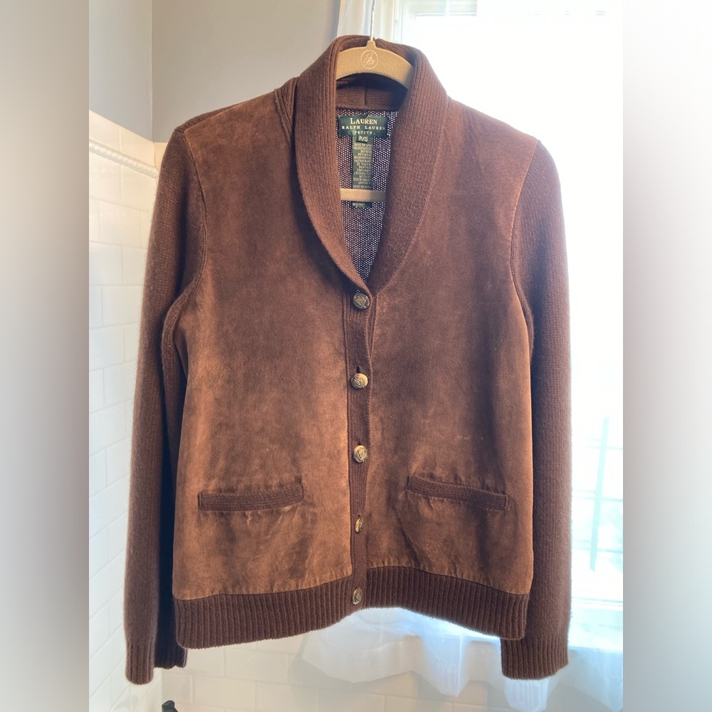 Lauren Ralph Lauren small suede cardigan, excellent condition.